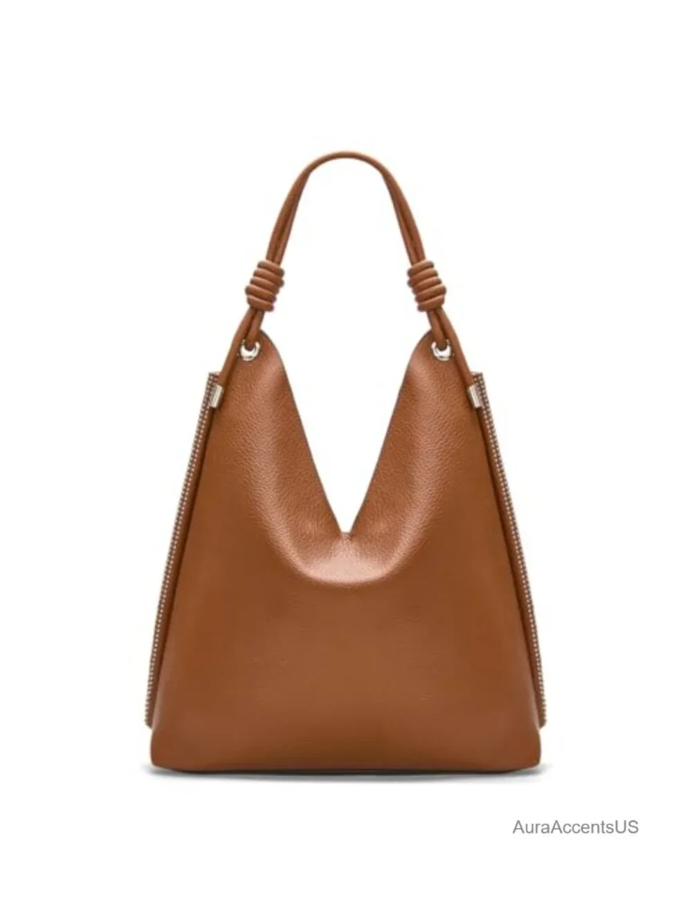 Large Slouchy Vegan Leather Hobo Shoulder Bag with Knotted Handle